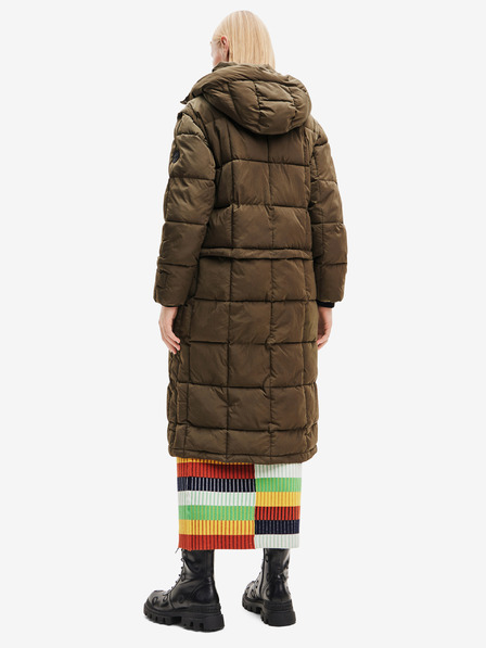 Desigual Khaki dámsky zimný prešívaný kabát/vesta Desigual Tetris