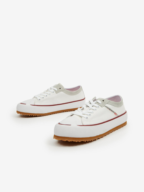 Diesel Biele pánske plátenné tenisky s koženými detailmi Diesel