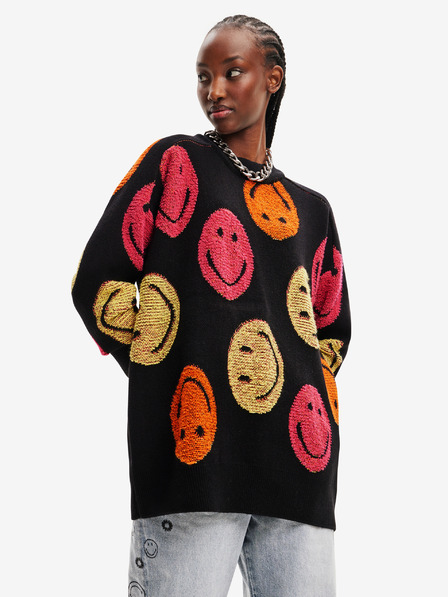 Desigual Čierny dámsky vzorovaný oversized sveter Desigual Smiley