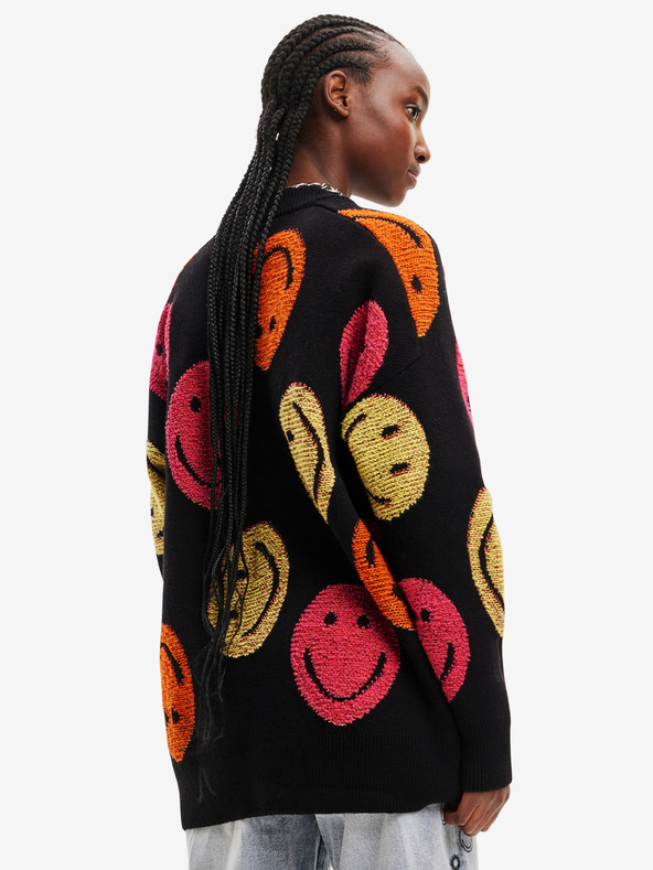 Desigual Čierny dámsky vzorovaný oversized sveter Desigual Smiley
