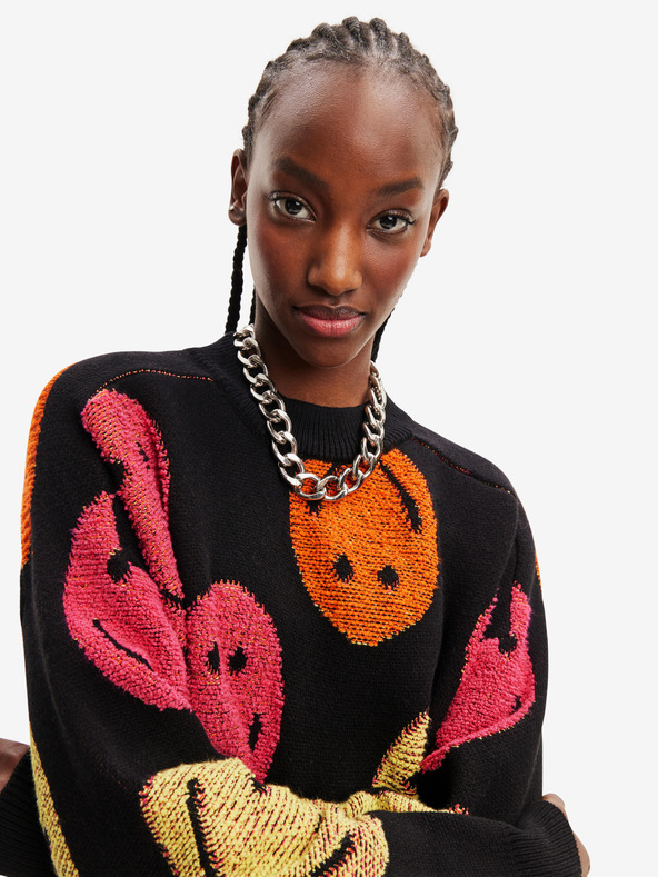 Desigual Čierny dámsky vzorovaný oversized sveter Desigual Smiley