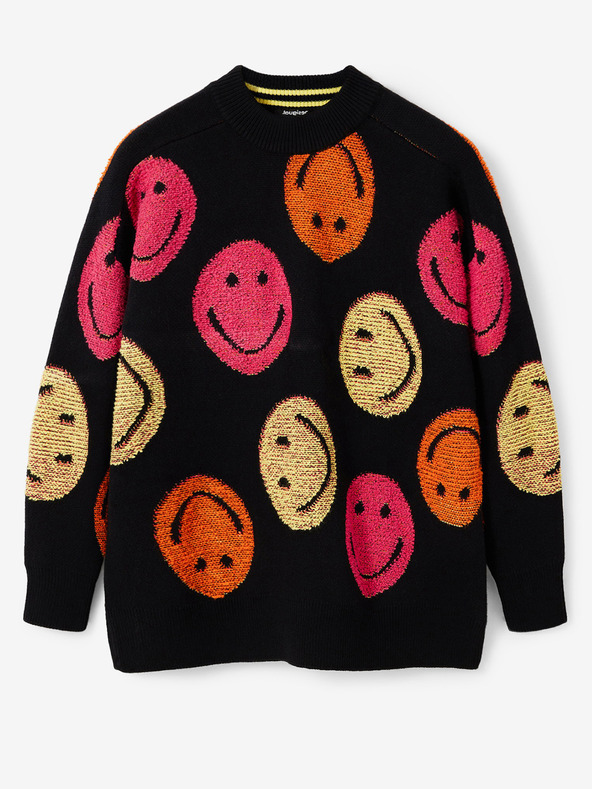 Desigual Čierny dámsky vzorovaný oversized sveter Desigual Smiley