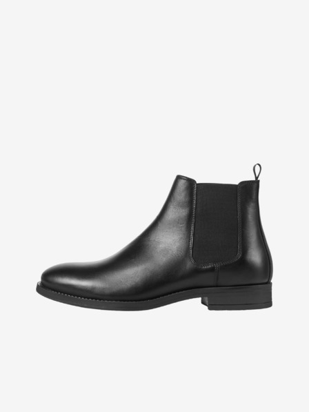 Jack & Jones Čierne pánske kožené členkové topánky Jack & Jones Wargo