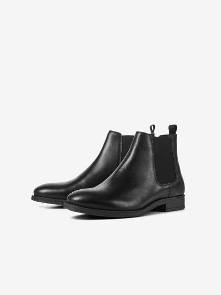Jack & Jones Čierne pánske kožené členkové topánky Jack & Jones Wargo