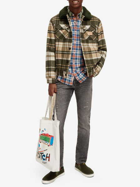Scotch & Soda Zeleno-béžová pánska košeľa zo zmesi vlny Scotch & Soda Teddy