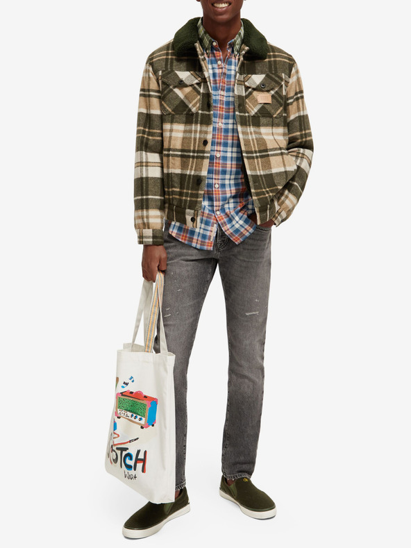 Scotch & Soda Zeleno-béžová pánska košeľa zo zmesi vlny Scotch & Soda Teddy