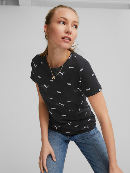 Puma Čierne dámske tričko so vzorom Puma Logo Power