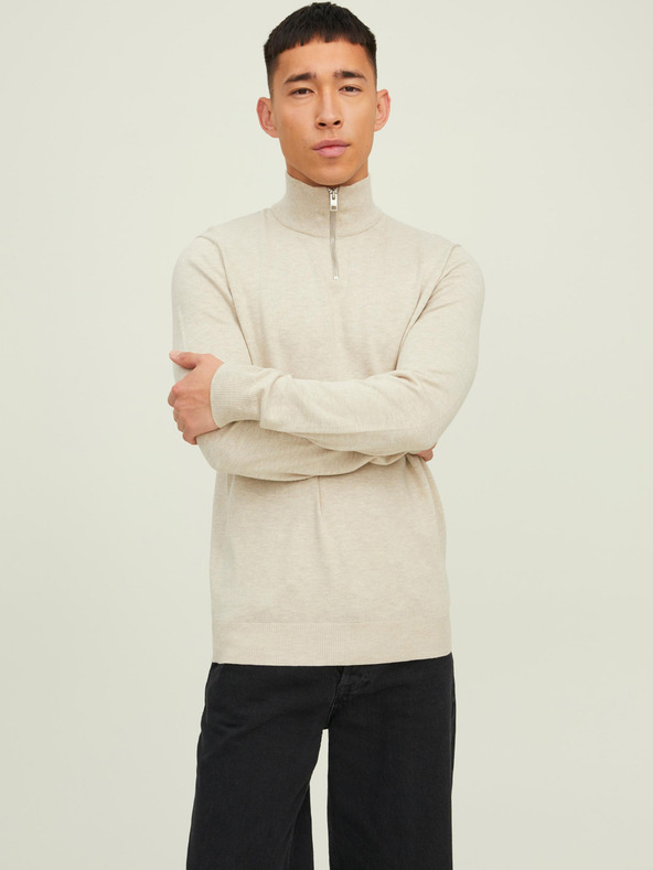 Jack & Jones Béžový pánsky sveter Jack & Jones Emil