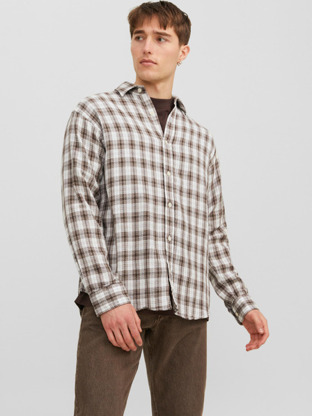 Jack & Jones Bielo-hnedá pánska kockovaná košeľa Jack & Jones Gracia