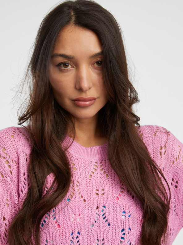 Jacqueline de Yong Ružový dámsky vzorovaný sveter JDY Judith