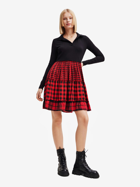 Desigual Červeno-čierne dámske kárované šaty Desigual Harryst