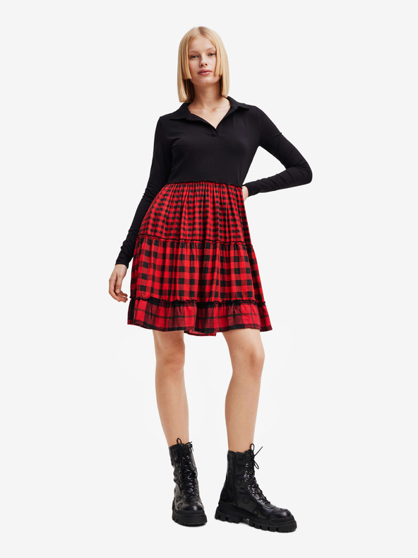 Desigual Červeno-čierne dámske kárované šaty Desigual Harryst