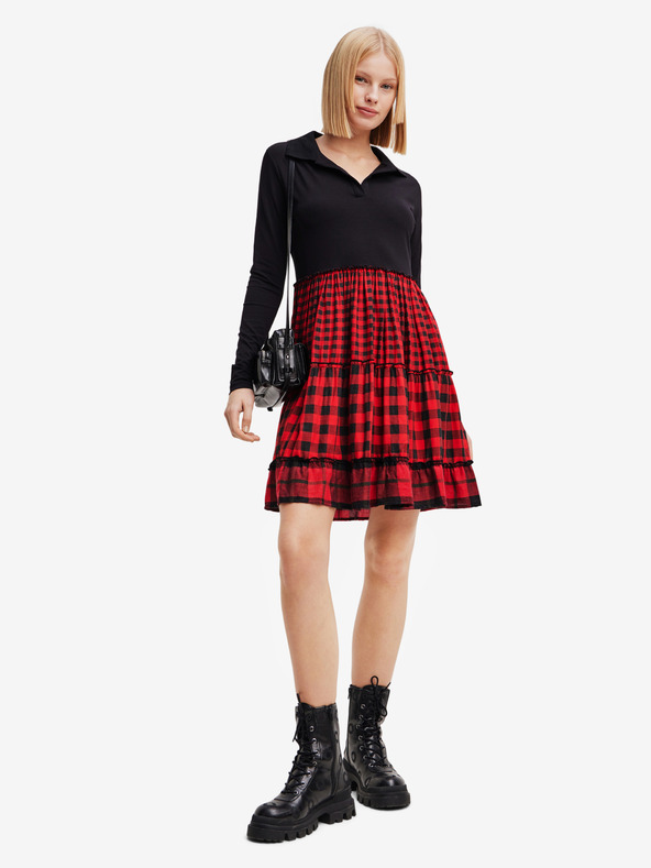 Desigual Červeno-čierne dámske kárované šaty Desigual Harryst
