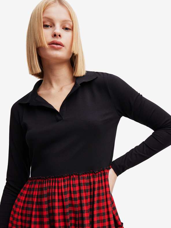 Desigual Červeno-čierne dámske kárované šaty Desigual Harryst