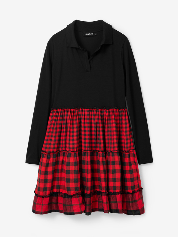 Desigual Červeno-čierne dámske kárované šaty Desigual Harryst