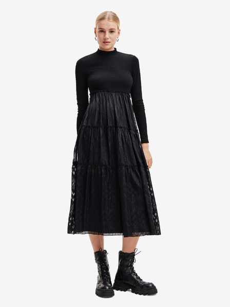 Desigual Čierne dámske midi šaty Desigual Misha