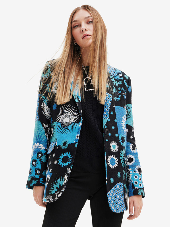 Desigual Modrý dámsky vzorovaný kabát Desigual Sissy