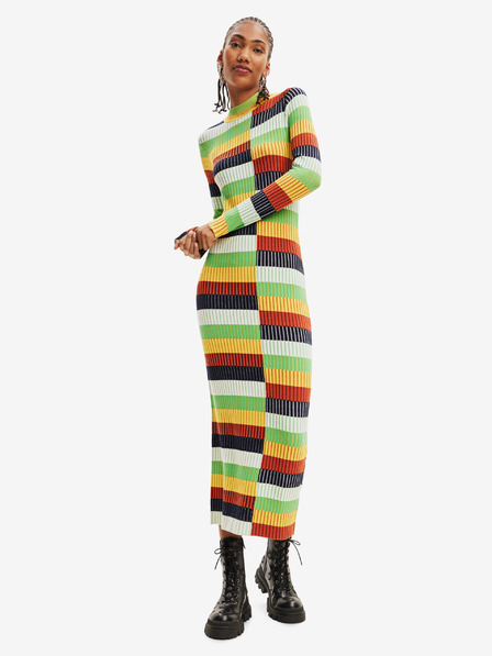 Desigual Desigual Sico žlto-zelené dámske pruhované svetrové šaty