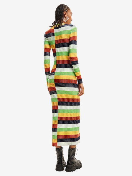 Desigual Desigual Sico žlto-zelené dámske pruhované svetrové šaty