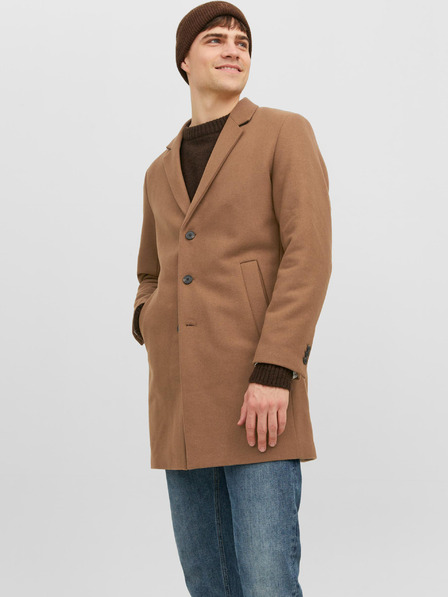 Jack & Jones Hnedý pánsky vlnený kabát Jack & Jones Morrison