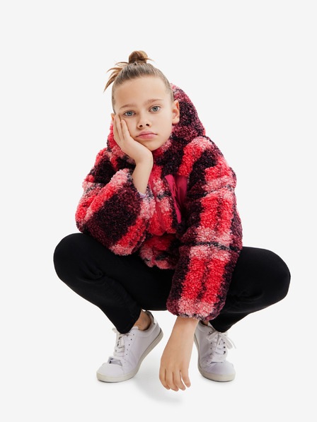 Desigual Desigual Blake ružová dievčenská zimná károvaná bunda