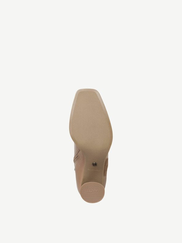 Tamaris Svetlohnedé kožené členkové topánky na vysokom podpätku Tamaris