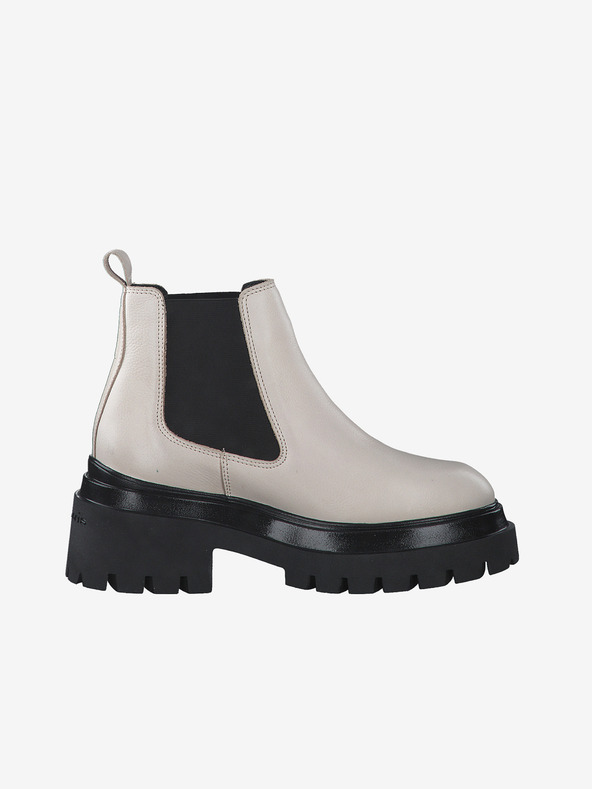 Tamaris Čierno-krémové kožené členkové čižmy Tamaris