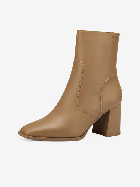 Tamaris Svetlohnedé kožené členkové topánky na podpätku Tamaris