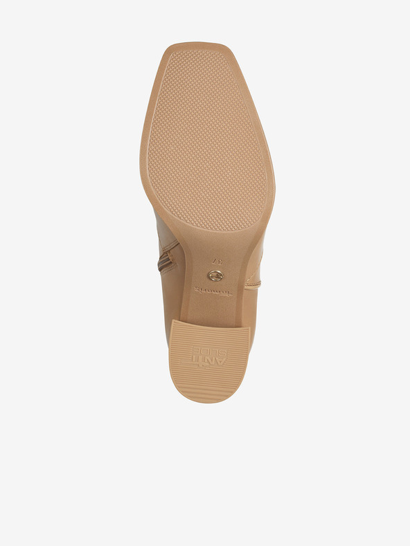 Tamaris Svetlohnedé kožené členkové topánky na podpätku Tamaris