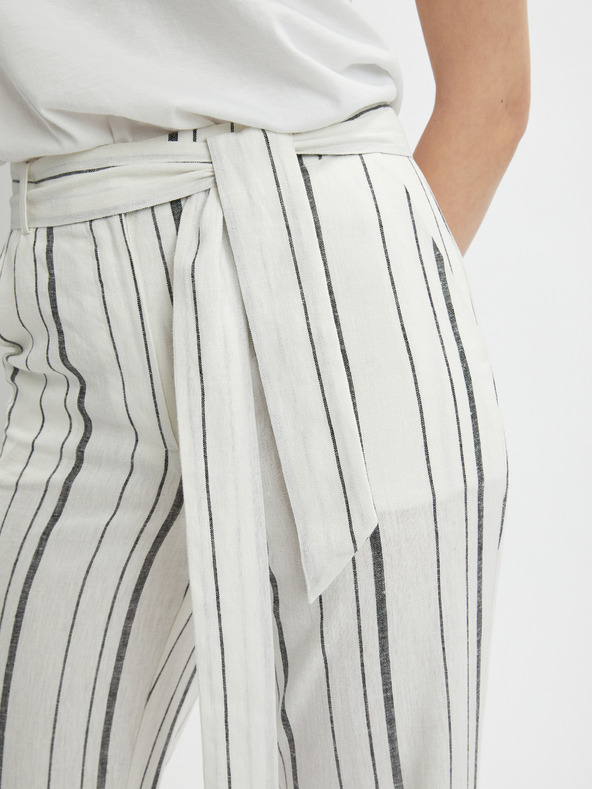 Orsay Biele dámske pruhované ľanové nohavice ORSAY