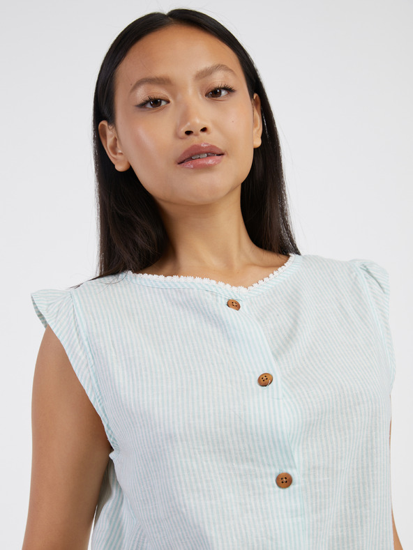 CAMAIEU Svetlozelená ľanová blúzka CAMAIEU