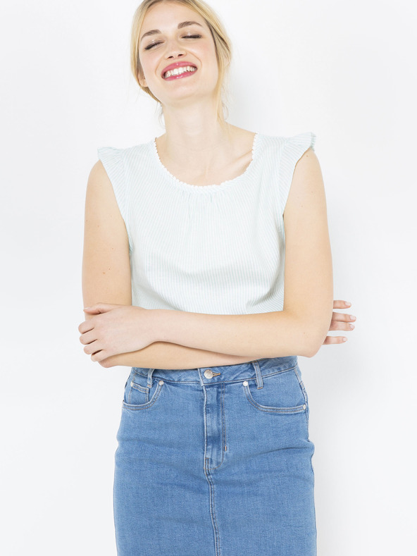 CAMAIEU Svetlozelená ľanová blúzka CAMAIEU