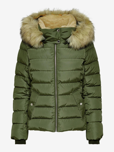 ONLY Khaki dámska prešívaná bunda s umelou kožušinou ONLY New Camilla