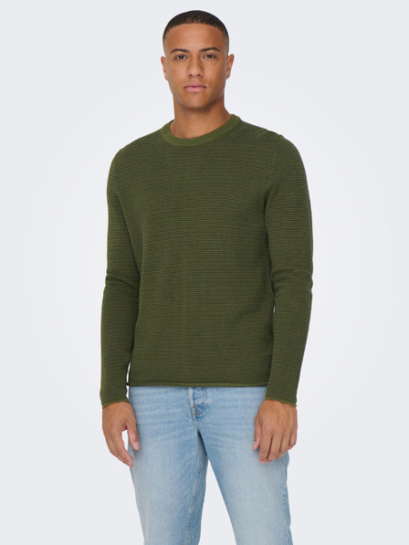 ONLY & SONS Khaki pánsky rebrovaný sveter ONLY & SONS Niguel