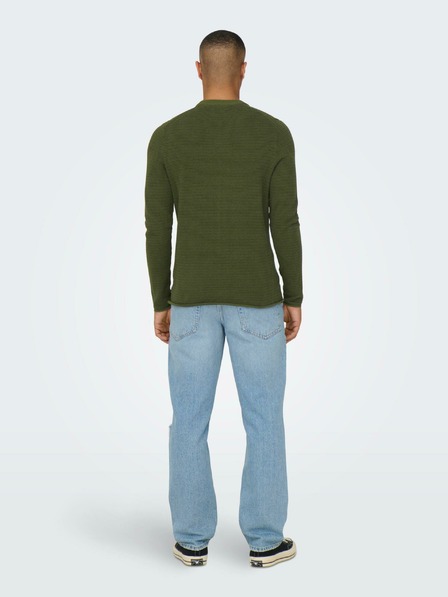 ONLY & SONS Khaki pánsky rebrovaný sveter ONLY & SONS Niguel