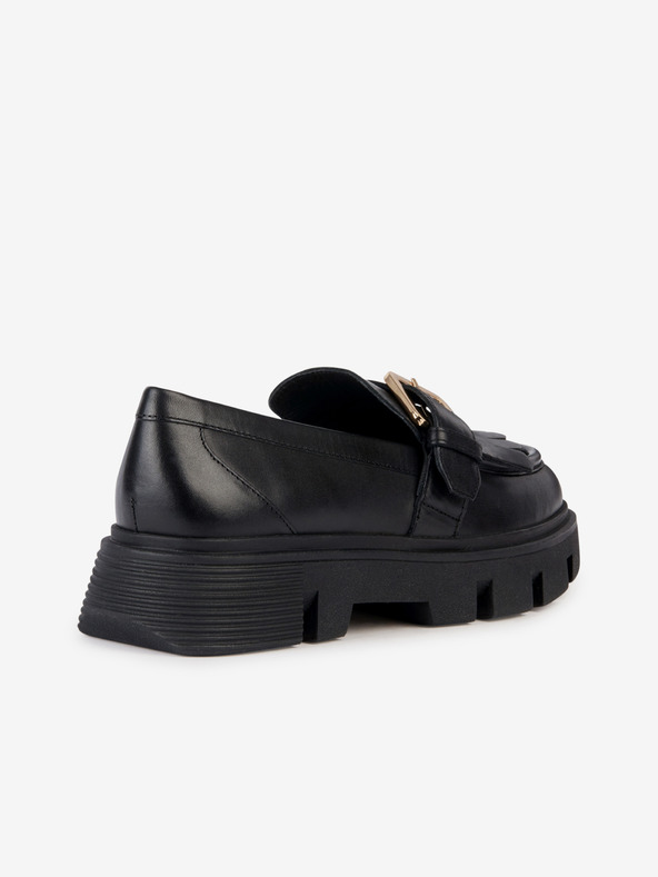 Geox Čierne dámske kožené mokasíny na platforme Geox Vilde