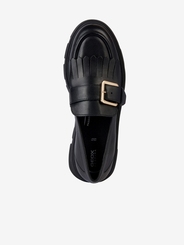 Geox Čierne dámske kožené mokasíny na platforme Geox Vilde