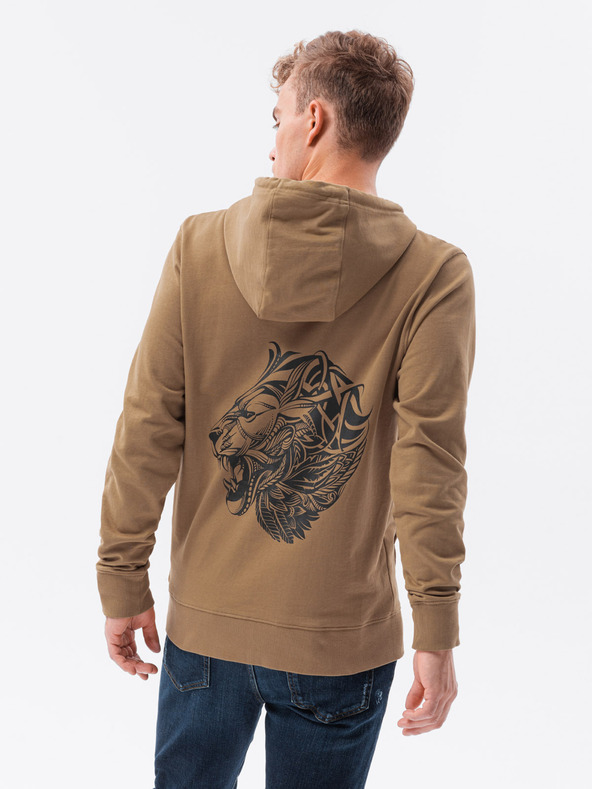 Ombre Clothing Hnedá pánska mikina s potlačou na chrbte Ombre Clothing