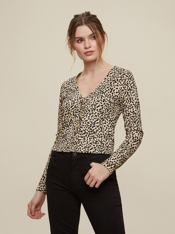 Dorothy Perkins Béžová krátka vzorovaná košeľa s gombíkmi Dorothy Perkins