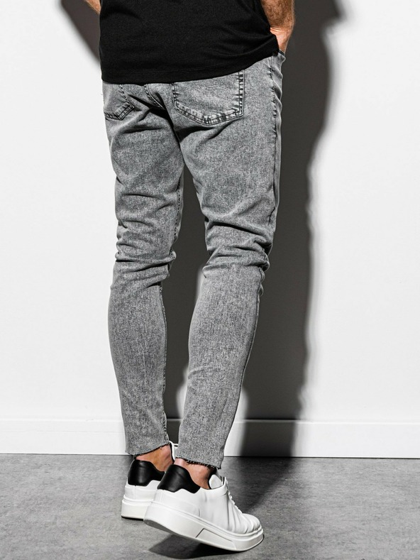 Ombre Clothing Šedé pánske orezané slim fit džínsy Ombre Oblečenie P923