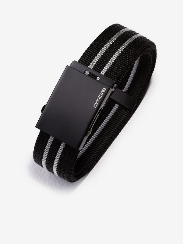 Ombre Clothing Šedý a čierny pánsky pruhovaný opasok Ombre Clothing