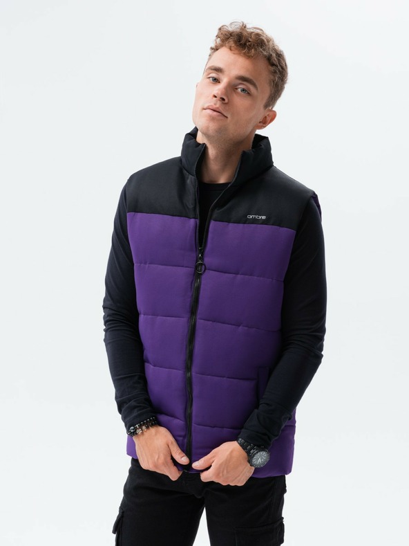 Ombre Clothing Čiernofialová pánska prešívaná vesta Ombre Clothing