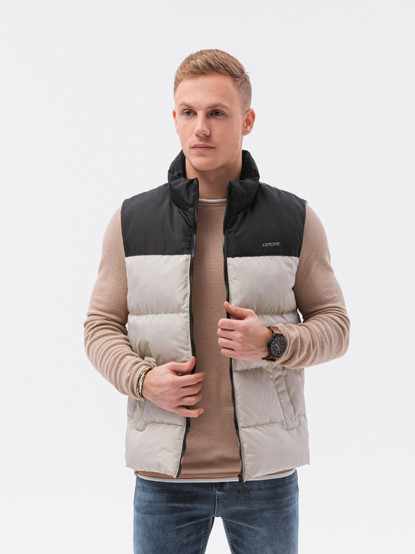 Ombre Clothing Čierno-béžová pánska prešívaná vesta Ombre Clothing