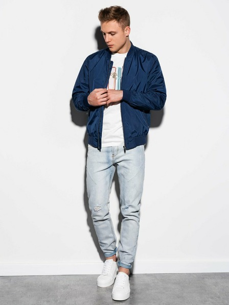 Ombre Clothing Pánska jarná bunda Bomber C439 - námornícka