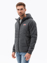 Ombre Clothing Tmavosivá pánska ľahká bunda s kapucňou Ombre Oblečenie