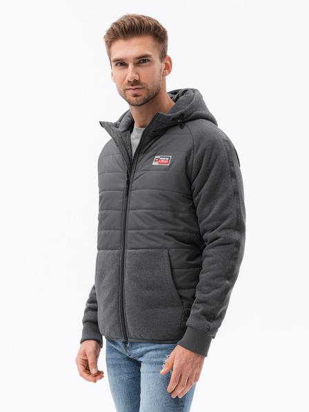 Ombre Clothing Tmavosivá pánska ľahká bunda s kapucňou Ombre Oblečenie