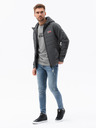 Ombre Clothing Tmavosivá pánska ľahká bunda s kapucňou Ombre Oblečenie