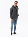 Ombre Clothing Tmavosivá pánska ľahká bunda s kapucňou Ombre Oblečenie