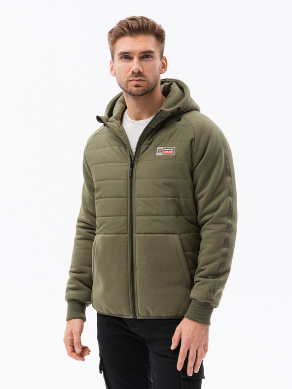 Ombre Clothing Zelená pánska ľahká bunda s kapucňou Ombre Oblečenie