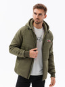 Ombre Clothing Zelená pánska ľahká bunda s kapucňou Ombre Oblečenie